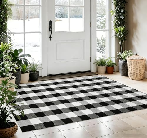 Fall Decor Buffalo Plaid Outdoor Rug 4x6 Ft Black and White Checkered Area Rug Washable Indoor Outdoor Rugs for Entryway,Hallway, Kitchen, Living Room, Dining Room, Bedroom - Image 5