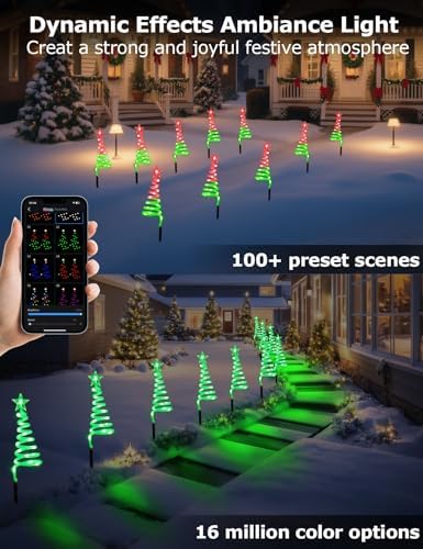 10 Pack Christmas Pathway Lights Outdoor with RGBW DIY Modes, APP Control Spiral Lighted Xmas Tree Path Lights with Scene Modes, Schedule & Music, Christmas Yard Decorations Outdoor Waterproof - Image 3