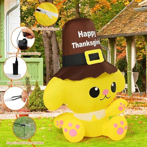 COMIN 5.2 FT Thanksgiving Inflatables Outdoor Dog Decorations, Fall Blow Up Inflatable with Built-in LEDs for Thanksgiving Indoor Yard Lawn Garden Decor - Image 5