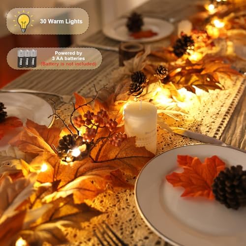 9 FT Lighted Fall Garland with Lights Autumn Automatic ON/Off Timer - Image 3