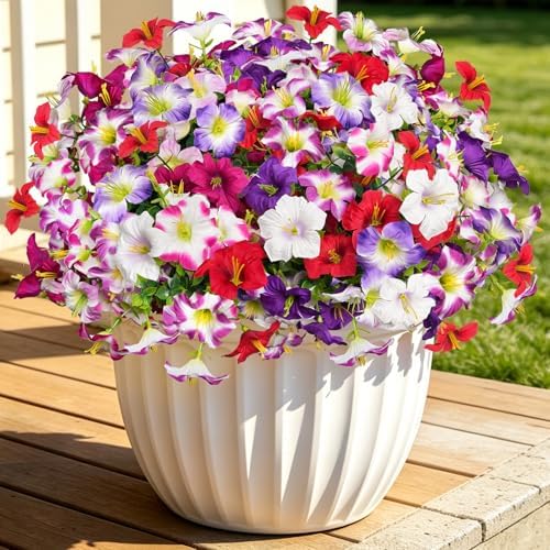 Artificial Faux Petunias Flowers for Outdoors, 12 Bundles UV Resistant Fake Petunias Plants Realistic Silk Flower for Porch Planters Garden Porch Balcony Porch Yard Window Box by MyCoats