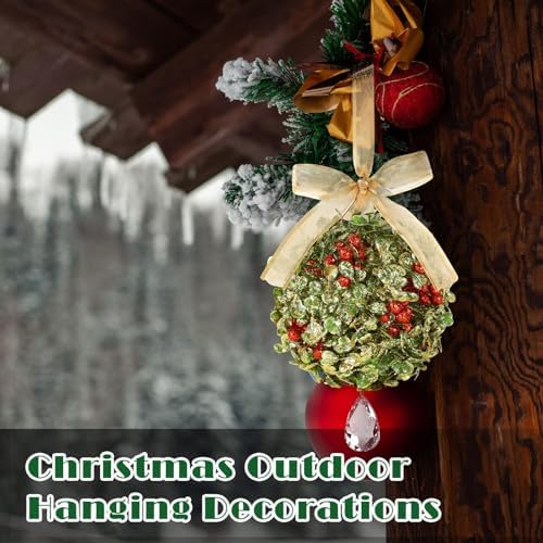 2 PCS Christmas Mistletoe Decoration Artificial Mistletoe Hanging Crystal Ornament Kissing Ball with Berry Bow for Doorway Home Xmas Tree Friendship Holiday Party Arch Ceiling Decor (Gold) - Image 7