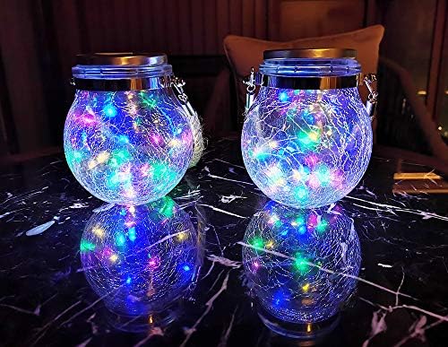 2 Pack Hanging Solar Powered LED Lights,Cracked Glass Ball Light, Waterproof Outdoor Christmas Decorative Lantern for Garden, Yard, Patio, Lawn (Colorful) - Image 6