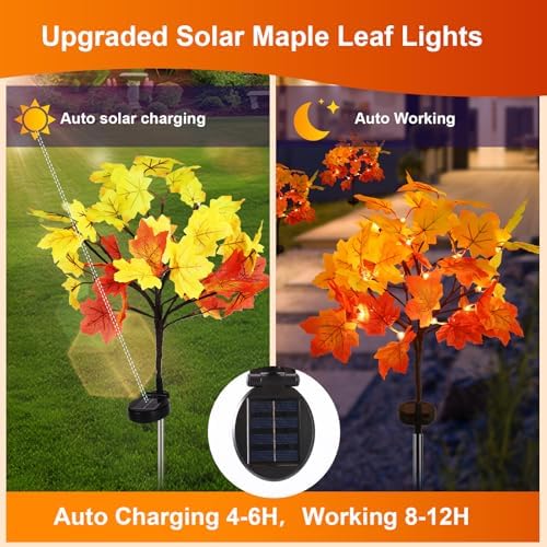 2Pack Fall Solar Lights Outdoor Decorative, Waterproof 40Led Orange Fall Lights with 80 Maple Leaves Path Lights, Solar Lights for Fall Autumn Patio Garden Halloween Thanksgiving Decorations - Image 4