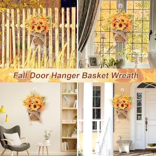 Dolicer Door Hanger Basket Wreath 15.7 Inch Hanging Sunflower Wreaths - Image 6