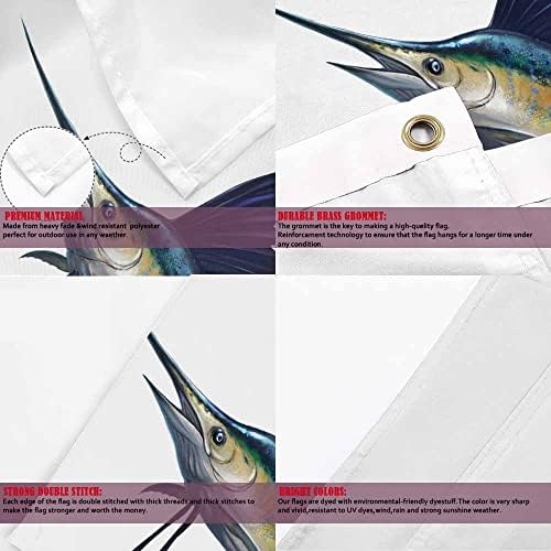 Yekiua Sailfish Flag 3X5 Outdoor Blue Marlin Striped Fish Sword Jumping Double Sided Flags All Weather Long Lasting With 2 Brass Grommets - Image 4