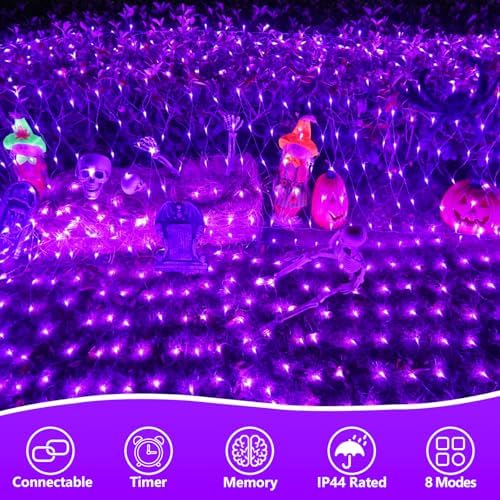 YEGUO 360 LED Purple Halloween Net Lights Outdoor Waterproof - Image 3