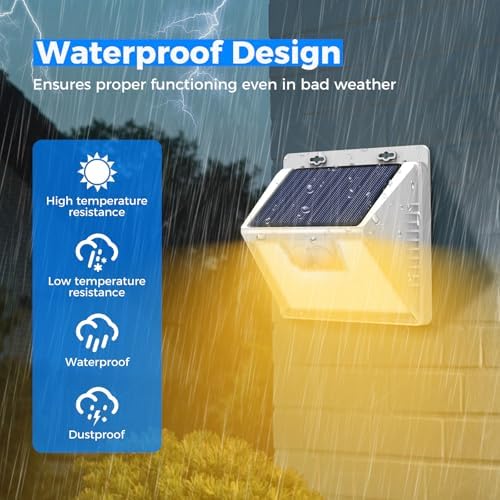 Peasur Solar Lights Outdoor Motion Sensor Waterproof, 8Pack 140LED White Solar Powered Fence Lights, 3 Modes Security Wall Lights for Garden Yard Outside Warm - Image 4