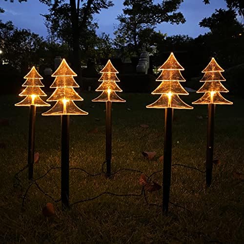 Pathway Christmas Tree LED Waterproof Decorative Lights with Timer, Battery Operated for Indoor and Outdoor Night Landscape Holiday Party Decor (5 Pack) by Unknown