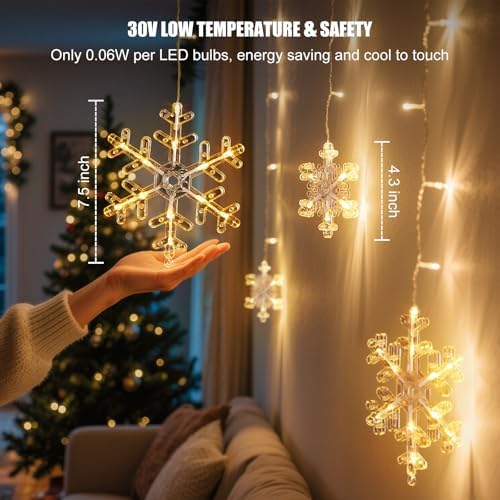 Minetom Christmas Snowflake Lights - 13ft 192LED Snowflake Icicle Lights with 16 Drops, 12 Modes and Timer, IP65 Waterproof Connectable Christmas Light for House Eave Indoor Outdoor (Warm White) - Image 5
