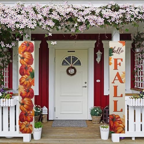 Fall Porch Banner Sign, Maple Sunflower Front Door Decorative Hanging Welcome Banner Flag, Autumn Pumpkins Rustic Seasonal Farmhouse Thanksgiving Decoration Home Outdoor Decor - Image 2