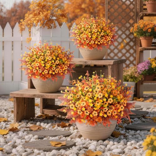 Fall Artificial Mums Flowers for Outdoors Planter Fake Plants 12 Bundles - Image 7