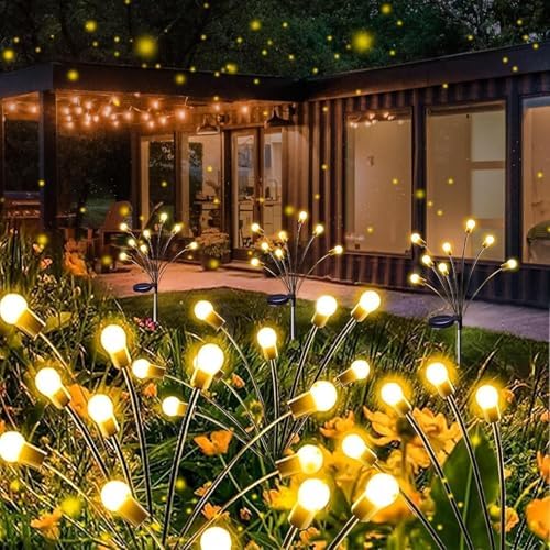 Solar Garden Lights Outdoor 8 Pack 64 LED Solar Firefly Lights Warm White by Halloween