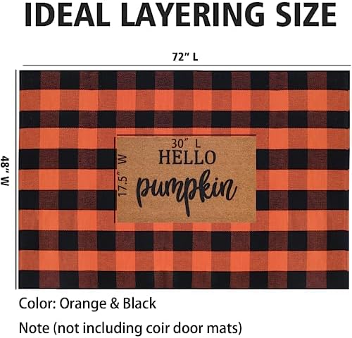 Orange and Black Plaid Rug, 4' x 6' Fall Outdoor Front Door Decor Mat, Cotton Washable Hand-Woven Rug for Layered Doormat, Autumn Halloween Thanksgiving Carpet for Porch, Entryway - Image 2