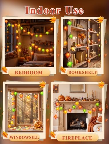 Oviejo Thanksgiving Day Tricolor Maple Leaf String Light with 10 LED Bulbs, 8.5Ft Plug in Multi-Color Fall Lights for Autumn Thanksgiving Day Halloween Christmas Home Decor, Black Wire - Image 6