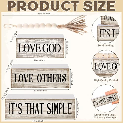 Moucuny 4 Pcs Christian Wooden Block Signs Farmhouse Tiered Tray Decor - Image 3