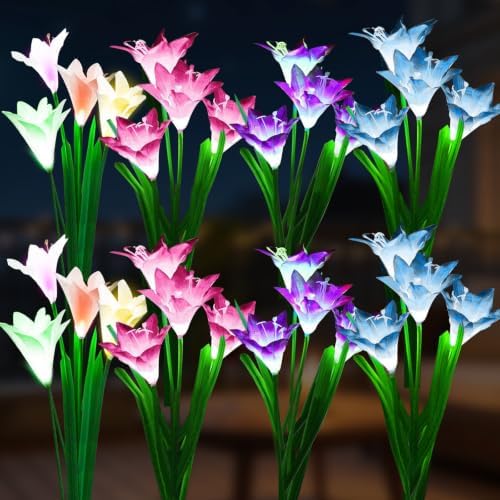 SOLARBABY Solar Lights Outdoor - Lily Flower Solar Garden Lights, 8 Pack Lights Outdoor Waterproof Multicolor Changing LED Flower with Bigger Lily for Patio Yard Pathway Balcony by SOLARBABY