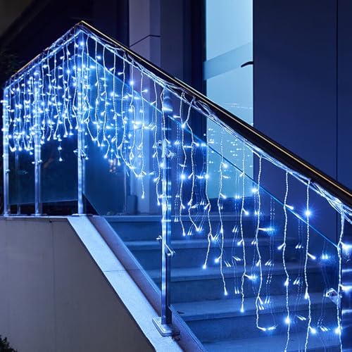 GTSYDING LED Icicle Lights, 16.4FT 216 LEDs 8 Modes Window Curtain Extendable Fairy Christmas Ceiling Dangling Hanging Twinkle Memory Lights for Decorations Outdoor Indoor Cool White, 5M by GTSYDING