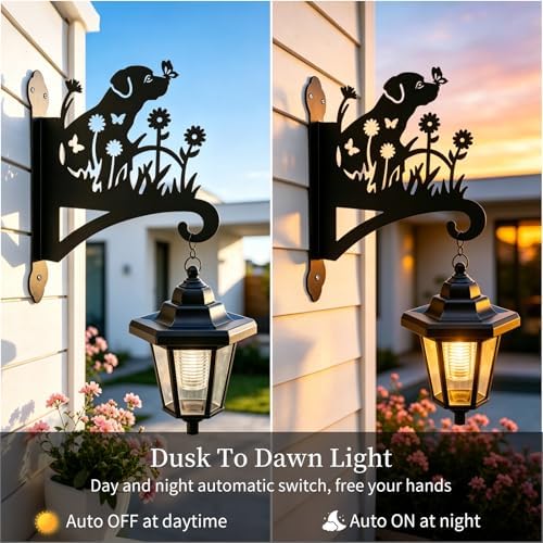 VOOKRY Solar Wall Lanterns Outdoor, Waterproof 2 Pack Hanging Lights with Dog Hooks, Wall Mount Sconce with 3 Solar Panels for Patio Porch Yard Garden Decor, Dusk to Dawn 2700K Warm White - Image 3