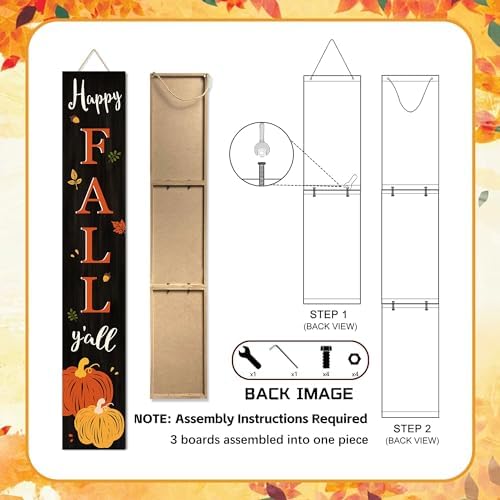 Happy Fall Y'all Welcome Porch Sign Decor Autumn Pumpkin Wooden Hanging Sign Door Porch Standing Decorative Signs Plaques for Front Door Farmhouse Outdoor Indoor Welcome Sign Wall Craft Decor 47.2"H - Image 4
