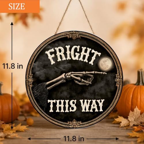 Halloween Decorations Wooden Sign for Home, Fright this Way Gothic Sign - Image 5