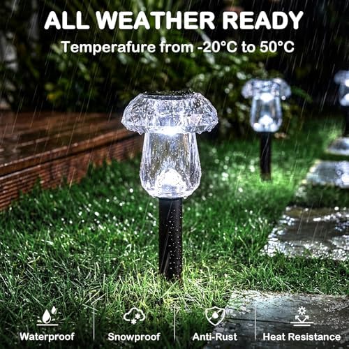 Solar Garden Lights Outdoor 8 Pack 6000K Cool White Mushroom Decor - Image 3
