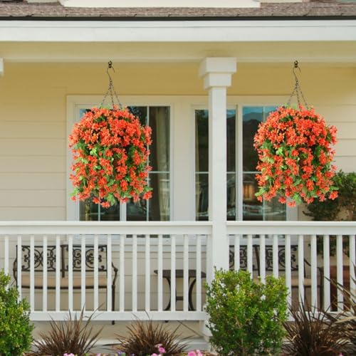INQCMY Fake Hanging Flowers with Basket Artificial Violet for Outdoor - Image 3
