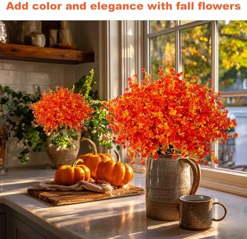 AXYLEX Artificial Fall Flowers Outdoor, Fake Mums (Orange Yellow) - Image 4