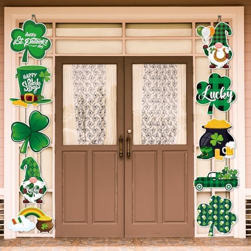 Yaomiao 2 Sets 10 Pcs Happy St. Patricks Day Door Banner Lucky Shamrock St Patricks Day Decorations Green Irish Porch Sign Shamrock Welcome Door Porch Banner for Spring Outdoor Indoor Wall Party - Image 5