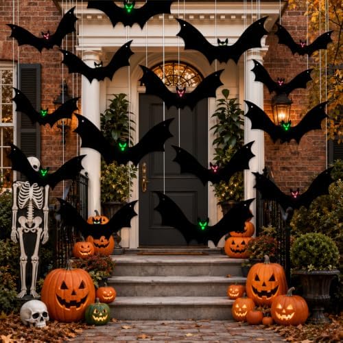 18 Pcs Hanging Bats Halloween Wall Decoration Outside Flying Plastic Bat 3 Size with Eyes Sticker Outdoor Decor for Hanging in The Tree, Porch, Yard, Lawn, Indoor (Bat) - Image 5