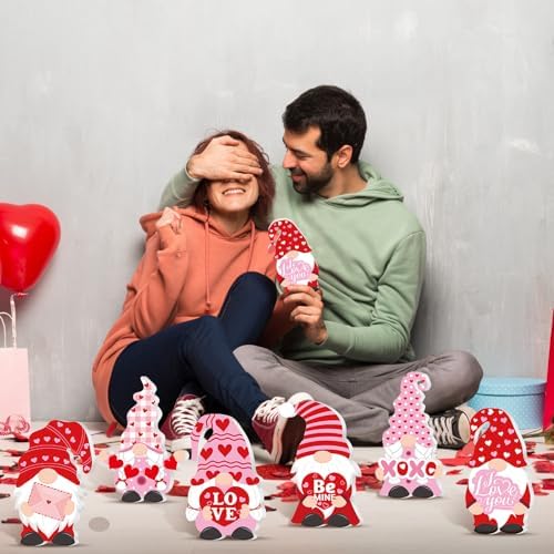 Tradder 6 Pcs Valentines Day Decor Gnome Table Wooden Sign Decorations Red Pink Table Centerpiece Wood Tiered Tray Decor for Home Valentines Day Gifts Accessories - Image 6
