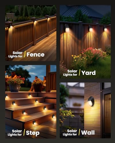 8 Pack Outdoor Fence Solar Lights, IP68 Waterproof Solar Step Lamps, for Backyard, Garden, Pathway, Porch, Patio, Driveway, Walkway, Railing - Yellow Light - Image 5