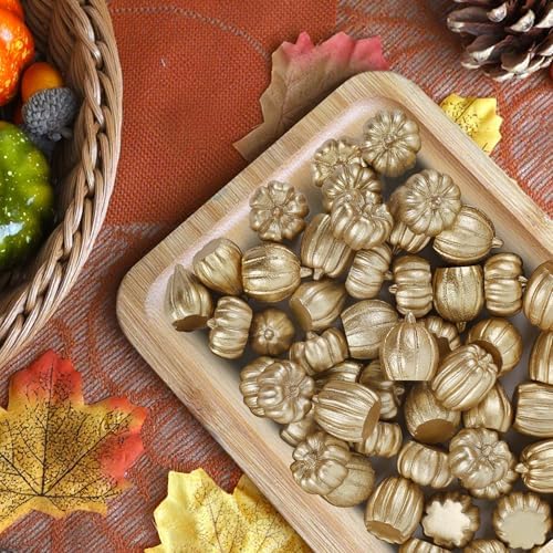 winemana 80Pcs Mini Pumpkins for Crafts, Fall Decorations for Home, Gold - Image 2