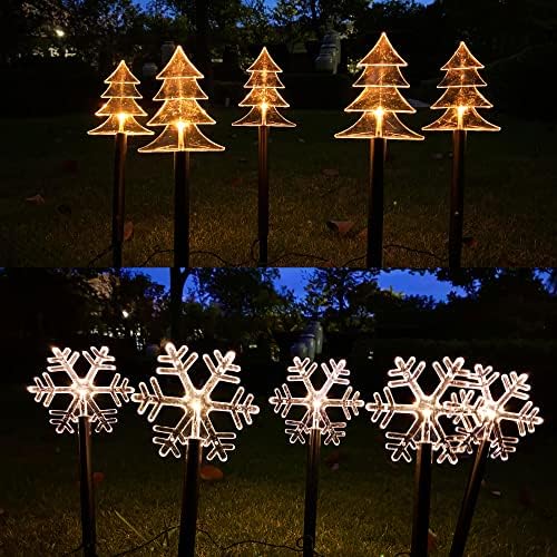 5 Pack Solar Christmas Tree Pathway Lights 6.3 Ft Total Outdoor Waterproof Landscape Lights Christmas Decorations for Pathway Garden Walkway Yard Lawn Patio (Warm White) - Image 4