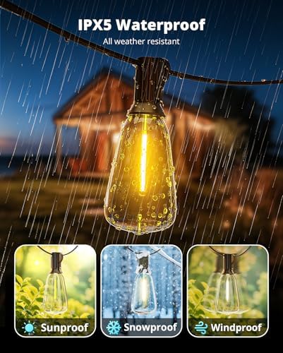 VIPAR Outdoor String Lights, 60FT LED Patio Lights Waterproof 28 ST38 Bulbs - Image 6