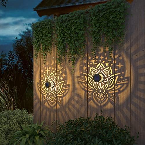 gardencave 4 Pack Solar Fence Lights Metal Solar Powered Outdoor Wall Deck Lights Lotus Theme Waterproof Fence Light for Garden Post Patio Backyard Yard Decor (Lotus, 4 Pack) - Image 7