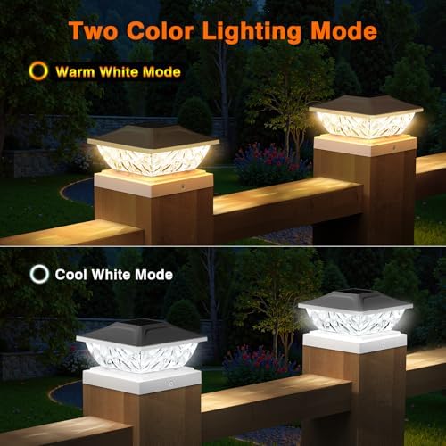 Solar Post Cap Lights Outdoor, 2 Modes Bright Solar Post Lights Outdoor Waterproof Fence Post Cap Lights, Outdoor Post Lights Solar Powered Deck Light for 4x4 4.5x4.5 5x5 Posts, 2 Pack - Image 2