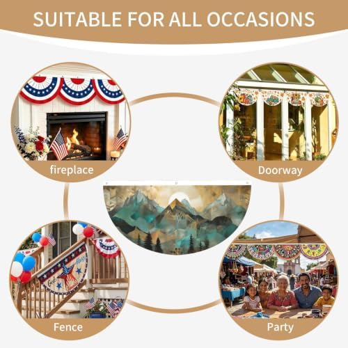 Mountains Sun Tree Semicircular Hanging Decorative Bunting Flag 2pcs - Image 7