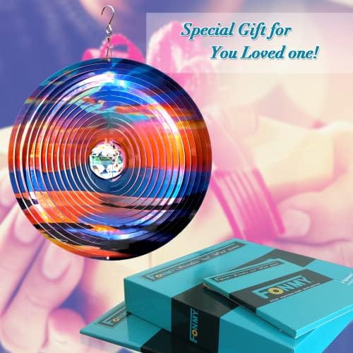 FONMY Mandala Wind Spinner w/Crystal Ball-Rosy Down 3D Stainless Steel Hanging Spinners Worth Gift Christmas Decoration Indoor/Outdoor Garden Décor Kinetic Yard Art 12 Inches Wind Sculpture - Image 2