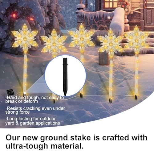 5 Pack Snowflake Solar Christmas Pathway Lights - Image 5