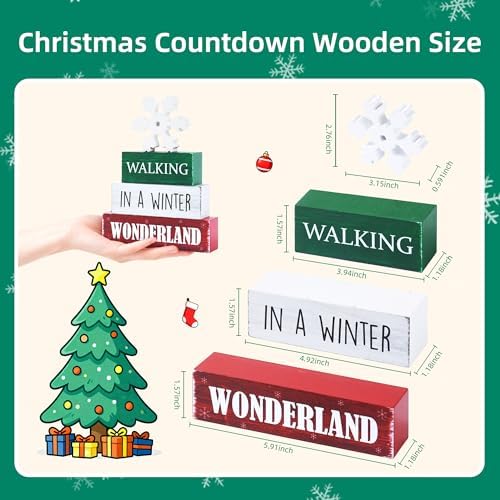 4 Pcs Christmas Wooden Tiered Tray Decor, Snowflake Decorations Gifts for Home, Winter Table Centerpiece for Xmas Party Kitchen Office - Image 2