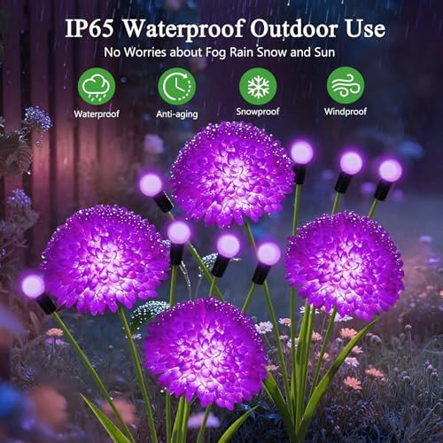 Solar Lights Outdoor Waterproof, 4 Pack Purple Solar Firefly Swaying Lights with Flowers, Flower Light Garden Decor for Halloween Christmas Outside Yard Patio, Gifts for Women Grandma - Image 3
