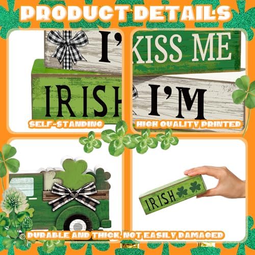 Yuntau 4 Pcs St Patricks Day Table Decorations Shamrock Tiered Tray Decor - Image 5