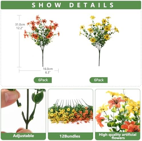 Homsunny Artificial Fall Flowers for Outdoor Planters Fake Mums Home Decor - Image 3