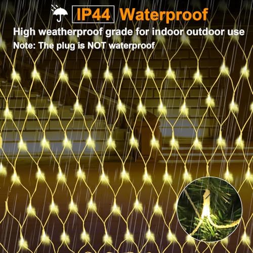 (Upgraded) Outdoor Christmas Lights, 360 LED Christmas Net Lights, 12x5Ft Outdoor String Lights, 8 Modes Waterproof Christmas Decorations for New Year, Bushes, Gardens, Lawns, Patio - Warmwhite - Image 4