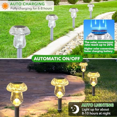 Benany Solar Lights Outdoor, 8 Pack Mushroom Lights Outside Waterproof, Solar Powered LED Lighting for Garden, Yard, Landscape, Path, Pathway, Lawn, Walkway, Driveway, Backyard Decor (Warm White) - Image 3