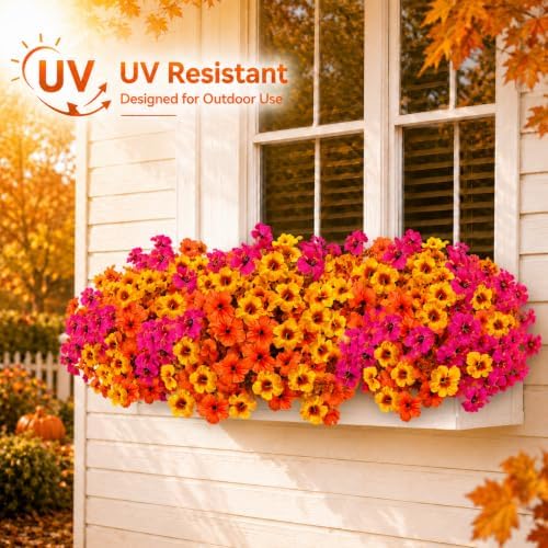 Geegoods 12 Bundles Artificial Fall Petunia Flowers for Outdoor Planters - Image 4