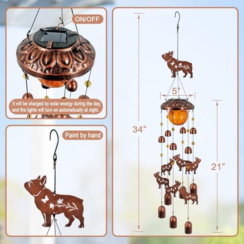 Fall Wind Chimes for Outside, French Bulldog Gifts & Hanging Solar Lights - Image 7
