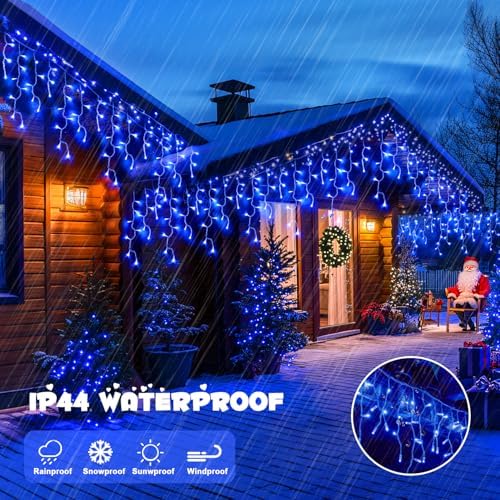 JMEXSUSS 800 LED Blue Icicle Christmas Lights Outdoor - Image 4