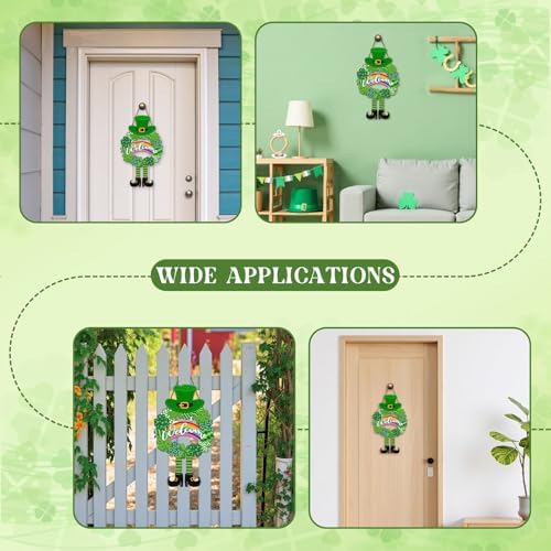 Happy St. Patrick's Day Welcome Wooden Hanging Sign 13.4x12.8 Inch St Patricks Day Rainbow Shamrock Wreath Sign for Front Door Decor,Irish Spring Lucky Gnome Wood Wreath Indoor Wall Hanging Decoration - Image 7